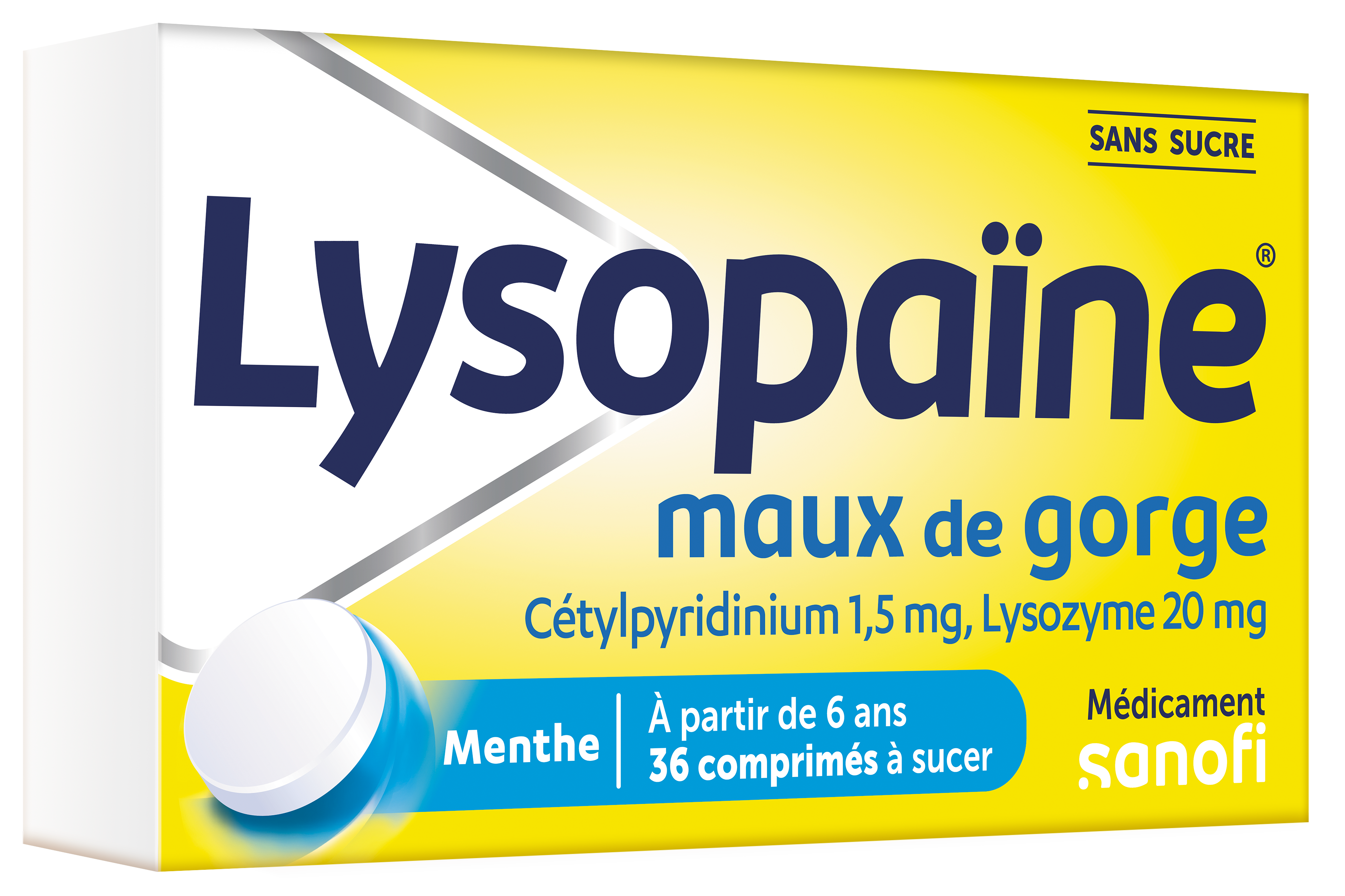 image Lysopaïne Maux de Gorge Cétylpyridinium Lysozyme Sans Sucre Comprimé à sucer